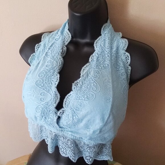 1X Pale Blue Halter Neck Lace Bra + Matched Earrings! Sexy Seductive & Alluring! - Picture 12 of 14